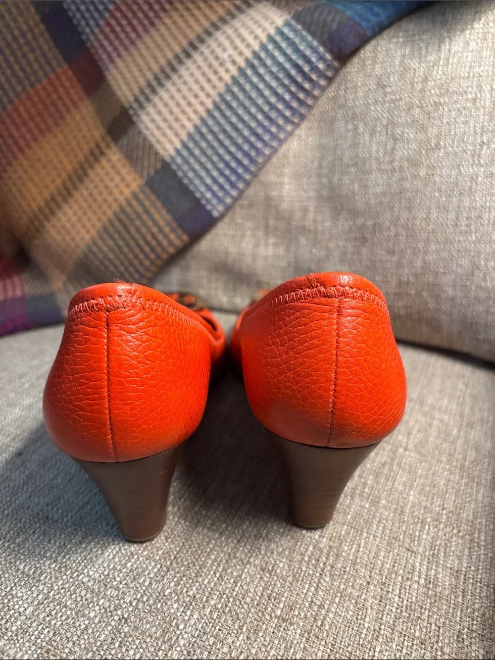 Tory Burch Sally Peep Toe Orange Pebbled Leather Sandals- 7